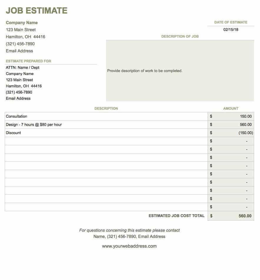 Job Estimate Template - Google Sheets